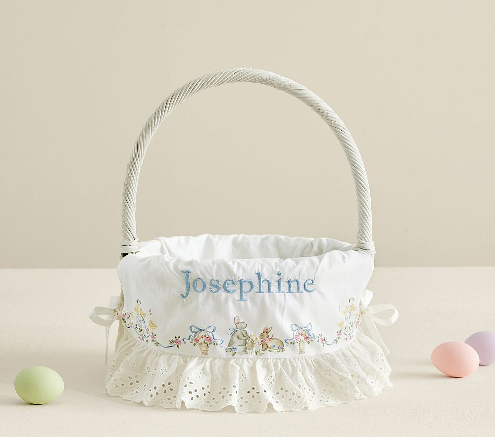 LoveShackFancy White Bunnies Easter Basket Liners & Bow | Pottery Barn Kids