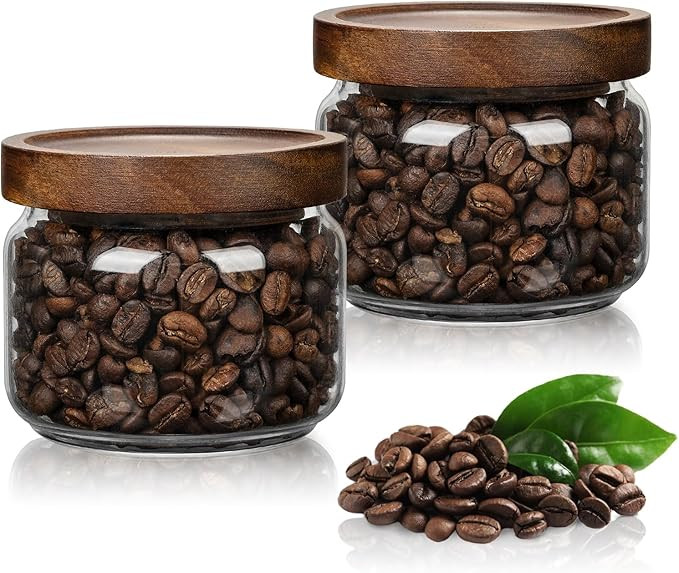 2PCS Small Glass Storage Jars with Airtight Lids, 11 fl oz (300ml) coffee container with Wooden L... | Amazon (US)