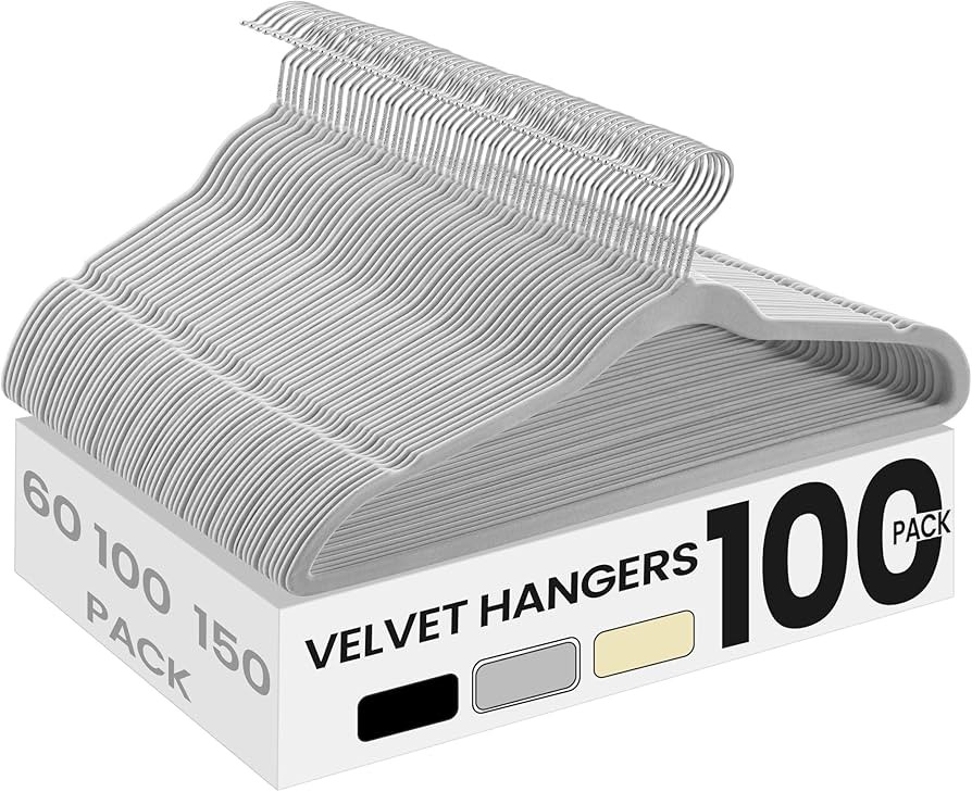 SONGMICS Velvet Hangers 100 Pack, Non-Slip Clothes Hangers with Silver-Colored Swivel Hooks, Slim... | Amazon (US)