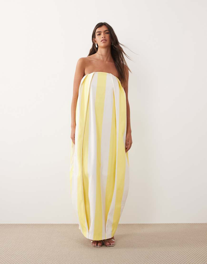 ARRANGE pleat detail cocoon bandeau maxi dress in yellow stripe-Multi | ASOS (Global)