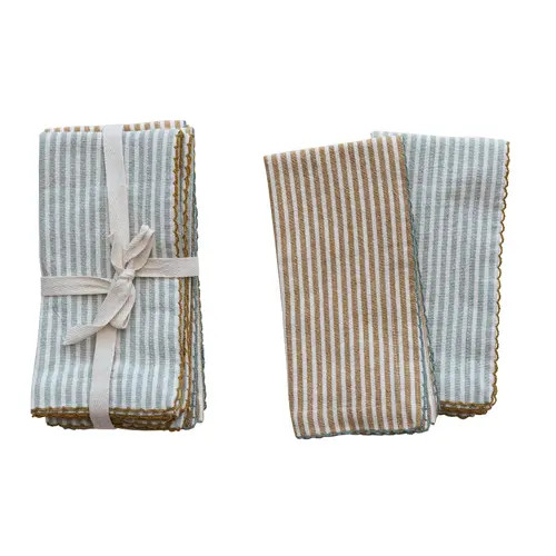 Storied Home Square Cotton Napkins with Scalloped Edge and Stripes, Set of 4, 2 Colors in Blue at Nordstrom | Nordstrom