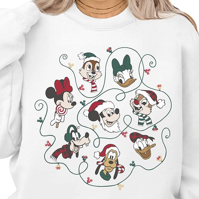 Mickey and Friends Christmas Lights Disneyland Sweatshirt, Family Matching Xmas Trip Crewneck, Di... | Amazon (US)
