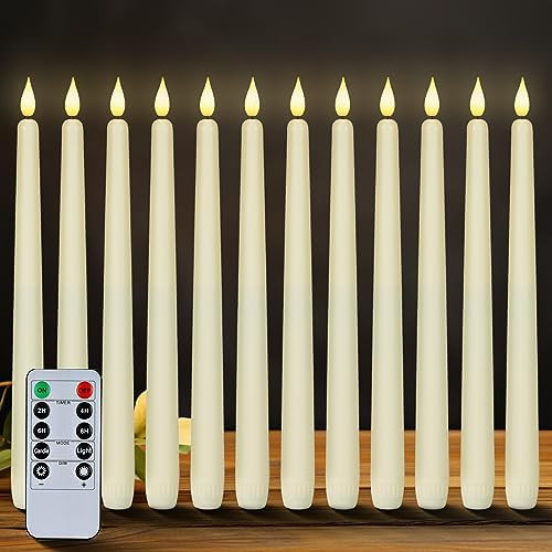 Homemory 12 Pcs Flameless Taper Candles with Remote Timer Dimmer, 11 inches Ivory Taper Candles B... | Amazon (US)