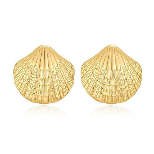 GREICHFAN Large Gold Shell Stud Earrings for Women Seashell Earrings Trendy Ocean Summer Beach Jewelry | Amazon (US)
