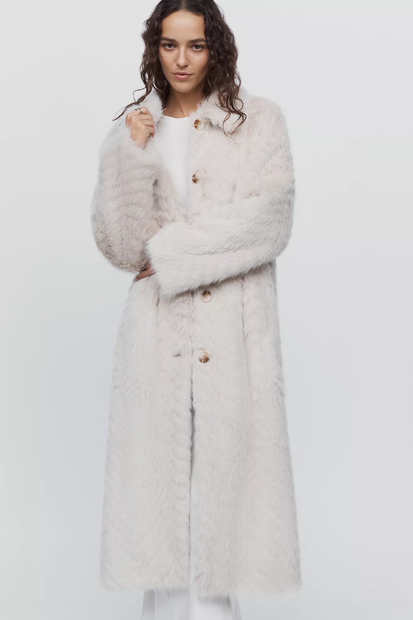 Faux-Fur Channeled Long Coat Jacket | Anthropologie (US)