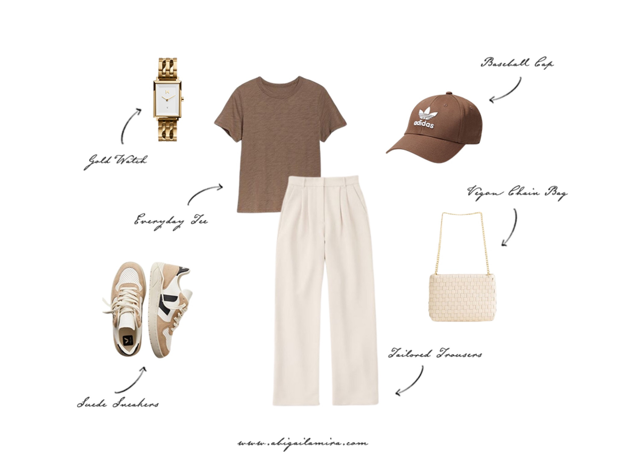 I LOVE WEARING TAILORED TROUSERS IN A MORE CASUAL STYLE, LIKE IN THIS OUTFIT. THE LIGHTWEIGHT PANTS ARE PAIRED WITH A SIMPLE EVERYDAY T-SHIRT, SUEDE SNEAKERS, A BASEBALL CAP, A FUN CHAIN BAG, AND A MORE SOPHISTICATED GOLD WATCH. I WOULD WEAR THIS OUTFIT TO THE PARK, TO PICK UP MY KIDS FROM SCHOOL, OR WHILE RUNNING ERRANDS.

#LTKfindsunder100 #LTKstyletip #LTKover40