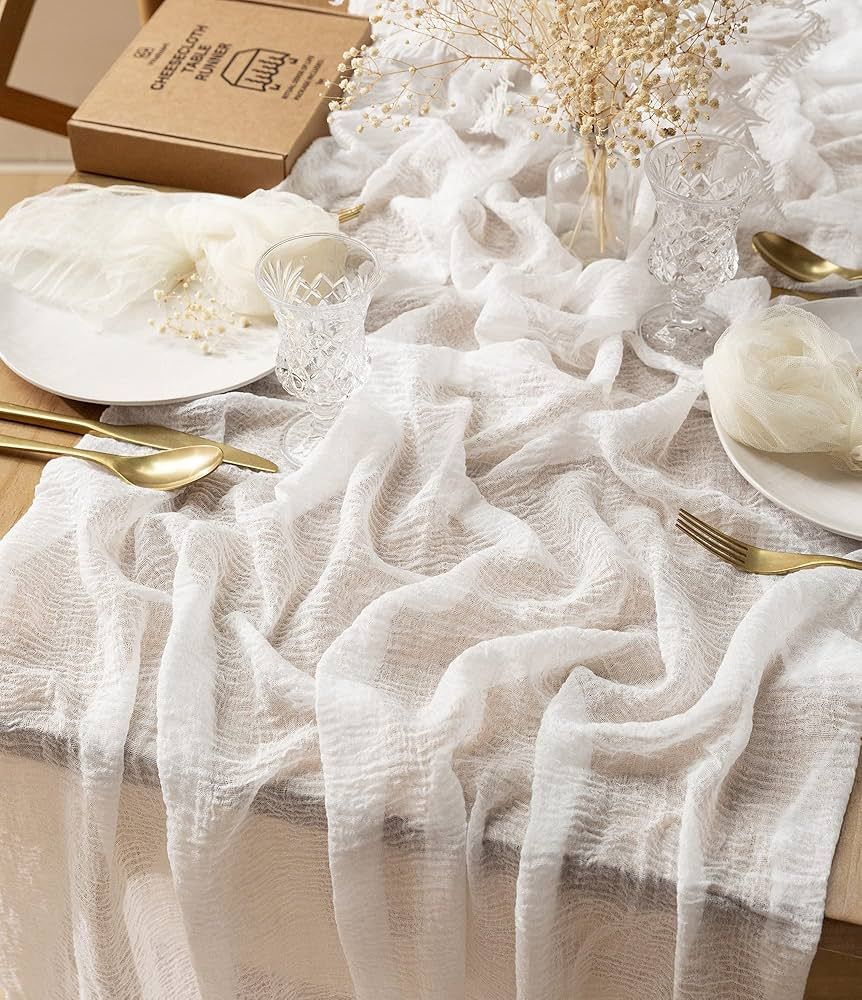 Vitalizart Off White Cheesecloth Table Runner 10Ft Cheese Cloth Boho Tablecloth 35 x 120 Inches C... | Amazon (US)