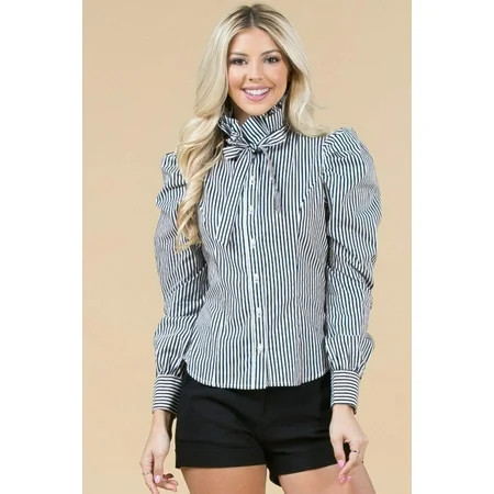 Striped Blouse w/Collar Tie | Walmart (US)