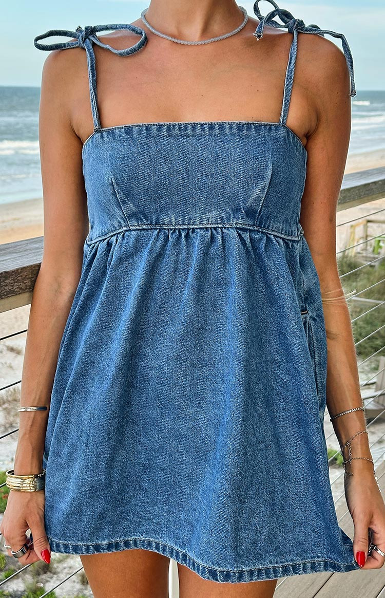 Ethel Blue Denim Tie Strap Mini Dress | Beginning Boutique | Beginning Boutique (US)