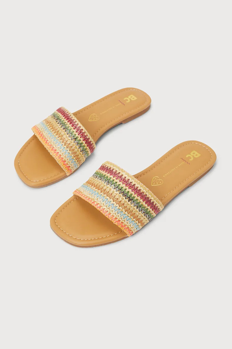 No Guidance Bright Multi Raffia Slide Sandals | Lulus (US)