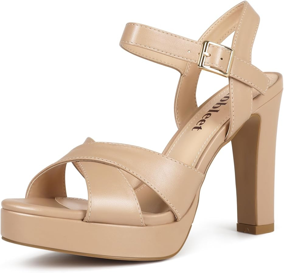 Platform High Heels for Women Strappy Chunky Heels Sandals for Women Open Toe Block Heeled Sandal... | Amazon (US)