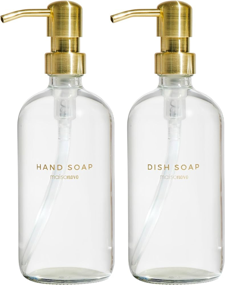 MaisoNovo Glass Soap Dispenser | Vintage Soap Dispenser Bathroom and Kitchen Set w.Dish Soap Hand... | Amazon (US)