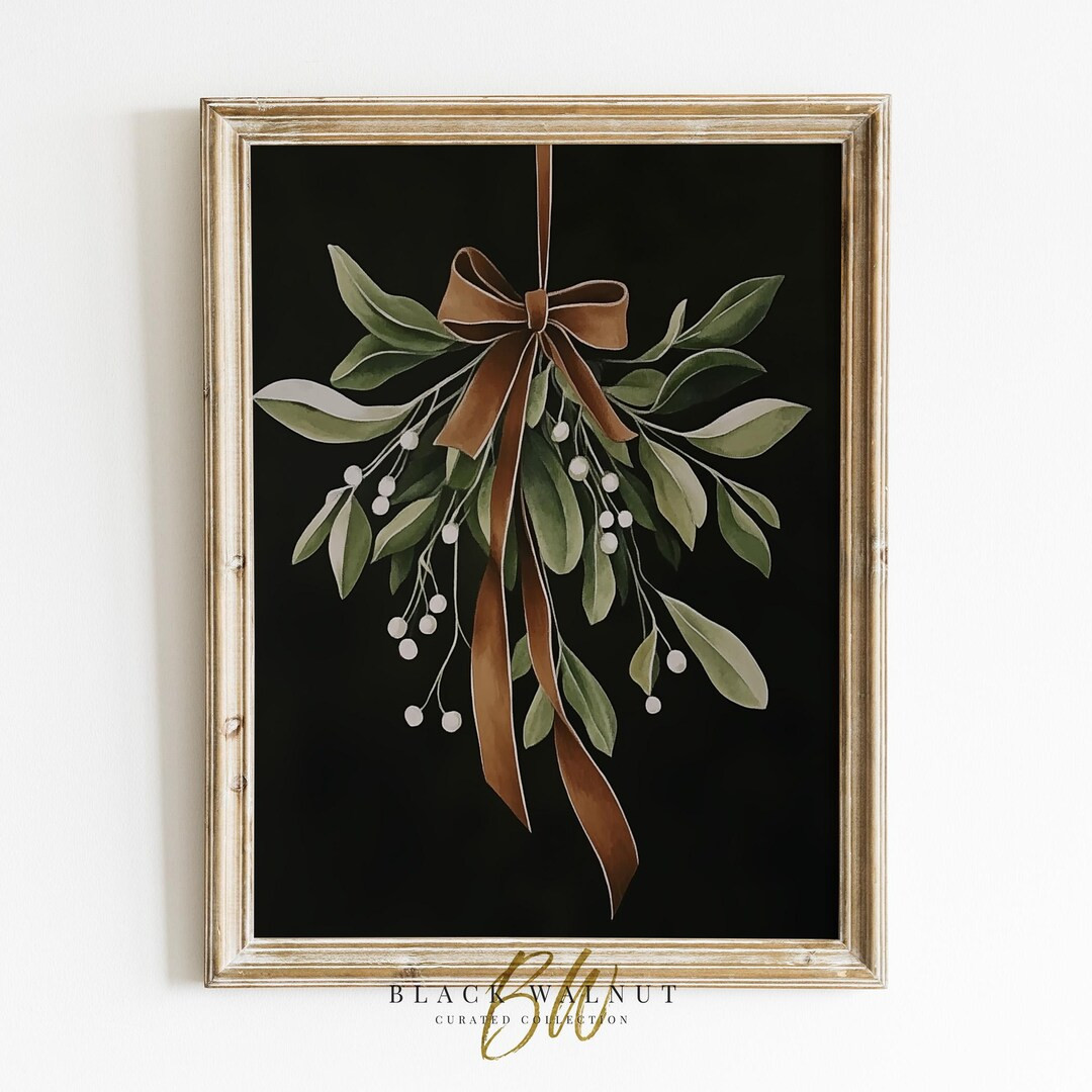 Printable Mistletoe Wall Art, Dark Winter Print, Christmas Holiday Decor, Downloadable Art, Digit... | Etsy (US)