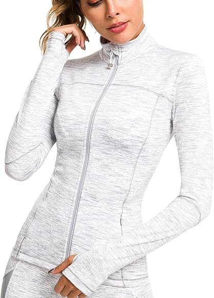 QUEENIEKE Running Jackets for Women, Cottony-Soft Full Zip Slim Fit Athletic Workout Jacket with Poc | Amazon (US)