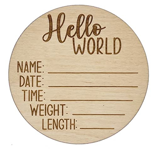 Routybits Hello World - Wood Newborn Baby Birth Announcement Sign - 5.5 Inch Round | Amazon (US)
