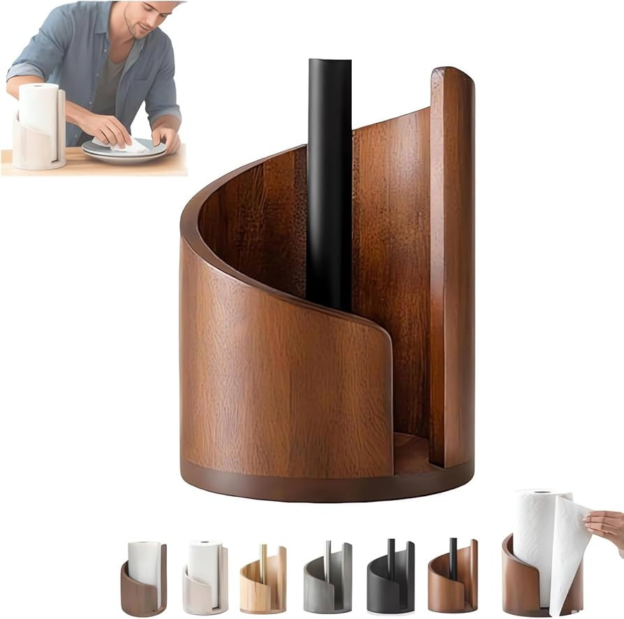 Mountain Paper Towel Holder, 2026 New Wooden Mango Wood Stand with Iron Base, One-Handed Operatio... | Amazon (US)