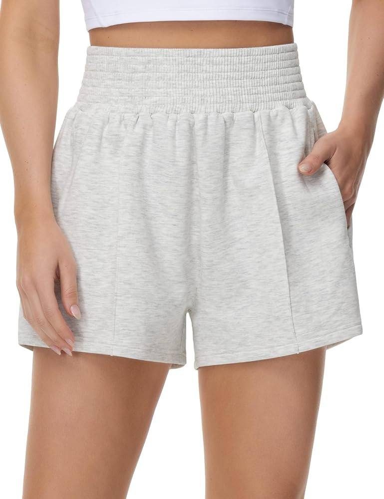 THE GYM PEOPLE Women's High Waist Sweat Shorts Summer Athletic Lounge Short with Zipper Pockets | Amazon (US)
