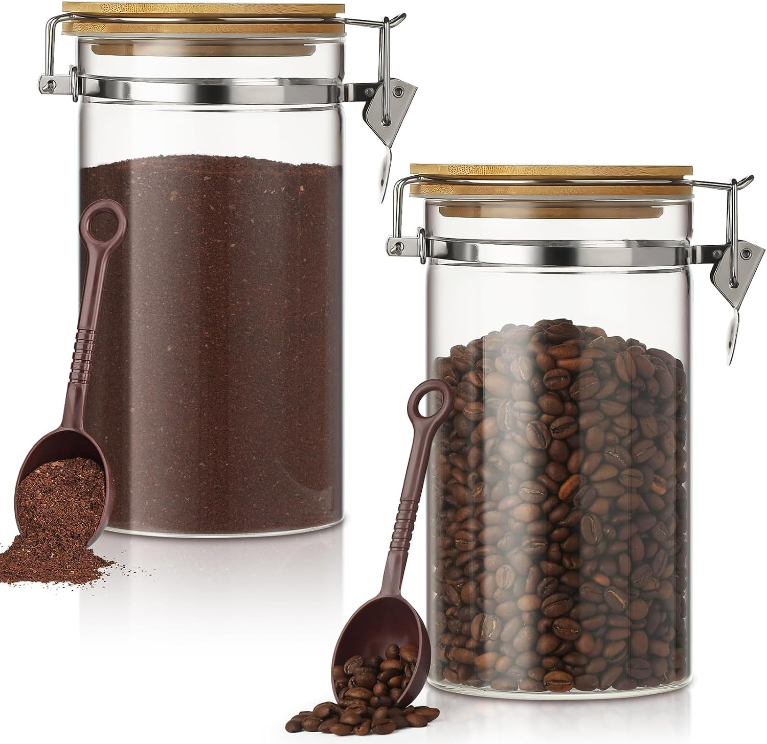 VZZNN 2 Pack 40.5oz Coffee Bean Storage Container with Airtight Bamboo Lids Glass Airtight Coffee Canister with Scoop Storage Container for Grounds Tea Cereal Sugar | Amazon (US)