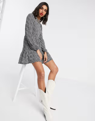 Stradivarius ribbed dress in black and white floral print | ASOS (Global)