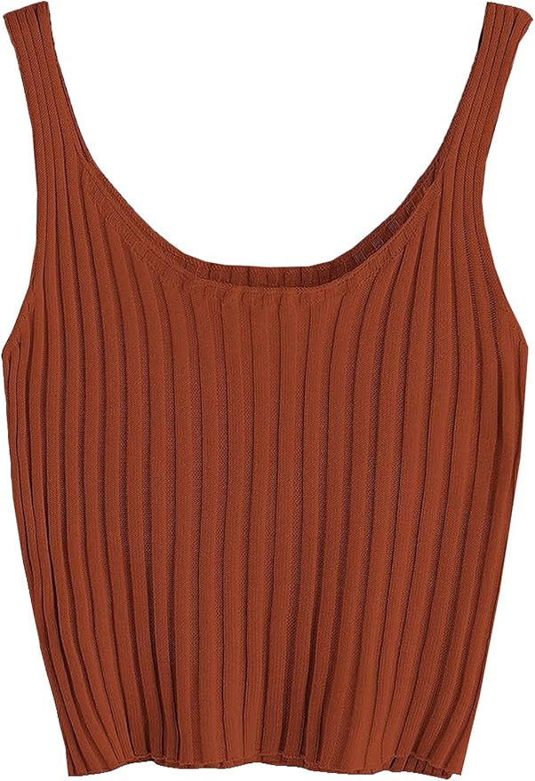 SweatyRocks Women's Ribbed Knit Crop Tank Top Spaghetti Strap Camisole Vest Tops | Amazon (US)