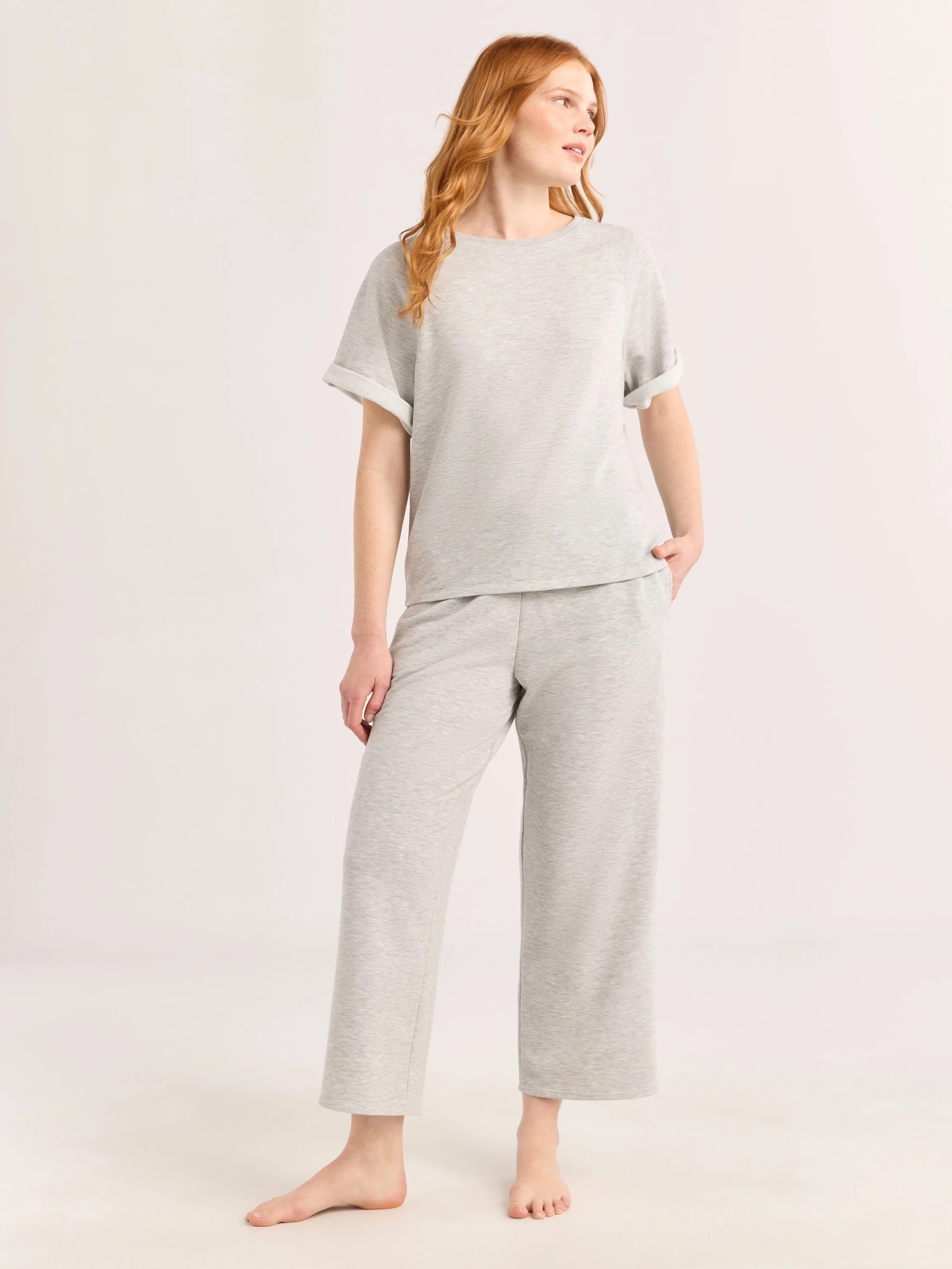 Joyspun Women's French Terry Short Sleeve Top and Capri Pants Set, 2-Piece, Sizes XS-3X | Walmart (US)