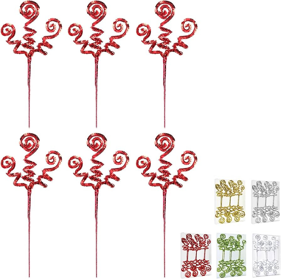 6PC Set Red Christmas Decoration Picks,Sequins Candy Shape Curly Pick, Christmas Tree Decorations... | Amazon (US)