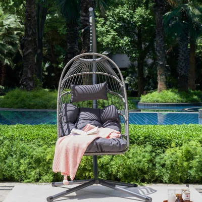 Egg Hanging Chair With Stand - Suspension Chain, Washable Cushion, 77.21 In Depth, For Garden And Porch Enjoyment Time Outdoor Rust Frame, 350 Lbs Cap | Wayfair North America