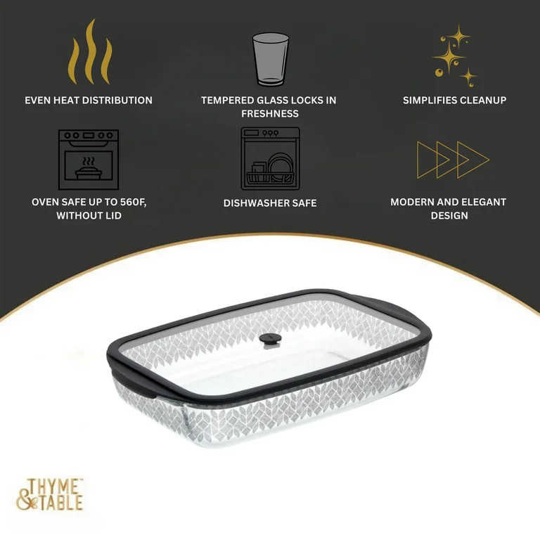 Thyme & Table 9"x15" Glass Baking Dish with Lid - Leaflets | Walmart (US)