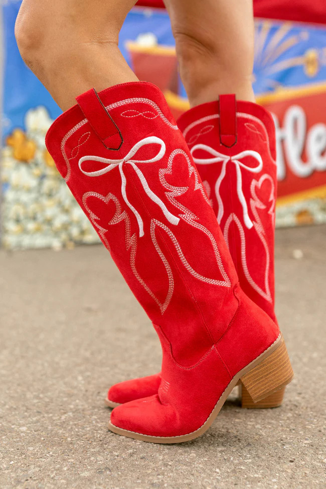 Boss Bow Red Boots Krista Horton X Pink Lily | Pink Lily