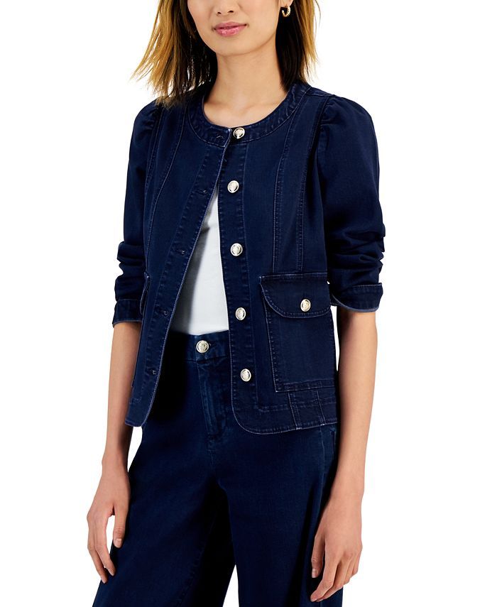 Charter Club Women's Puff-Sleeve Denim Jacket, Created for Macy's & Reviews - Jackets & Blazers -... | Macys (US)