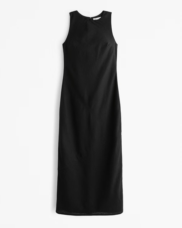 High-Neck Linen-Blend Maxi Dress | Abercrombie & Fitch (US)