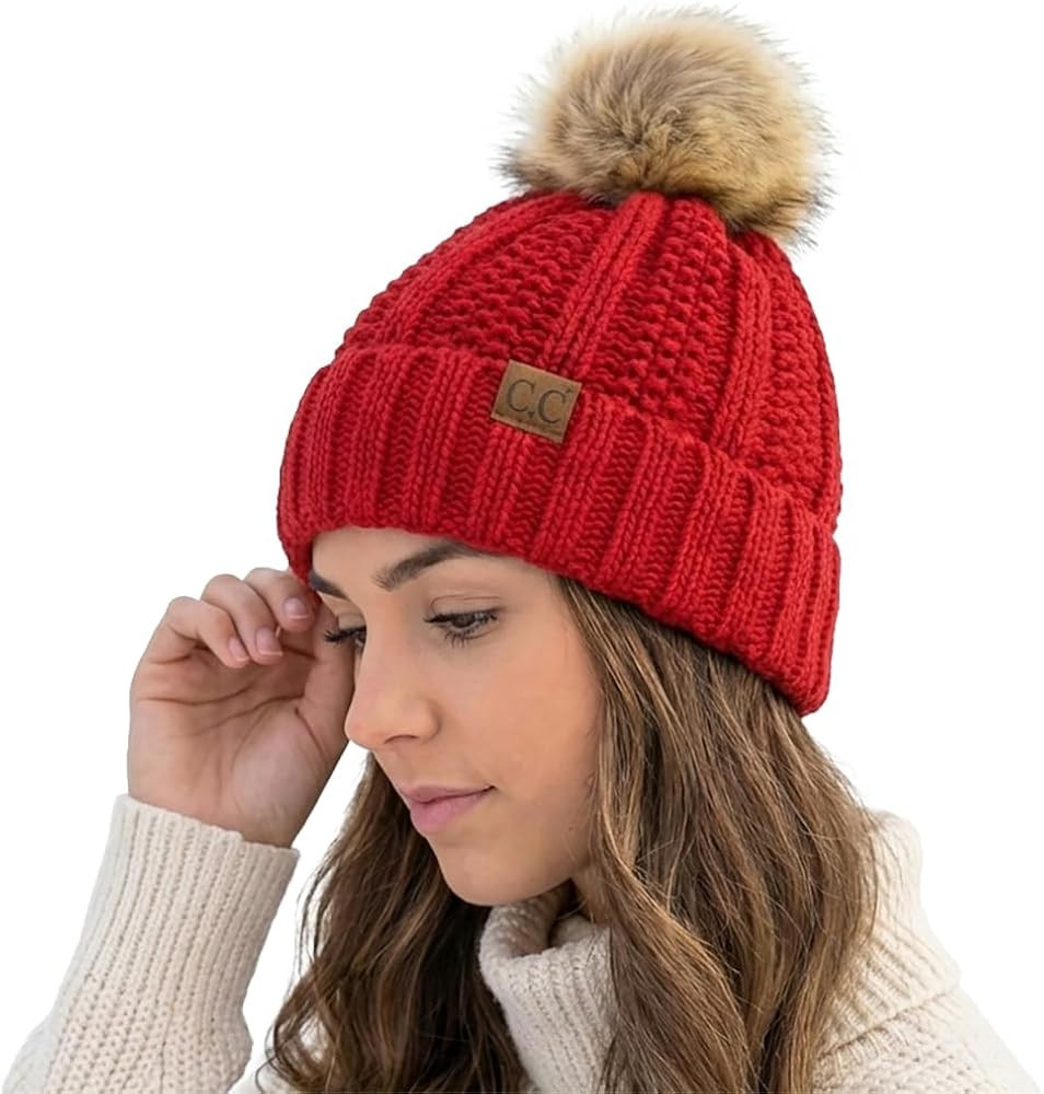 C.C Beanie Women’s Cozy Chenille Pom Hat — Warm Fashionable Soft Touch Winter Beanie | Amazon (US)