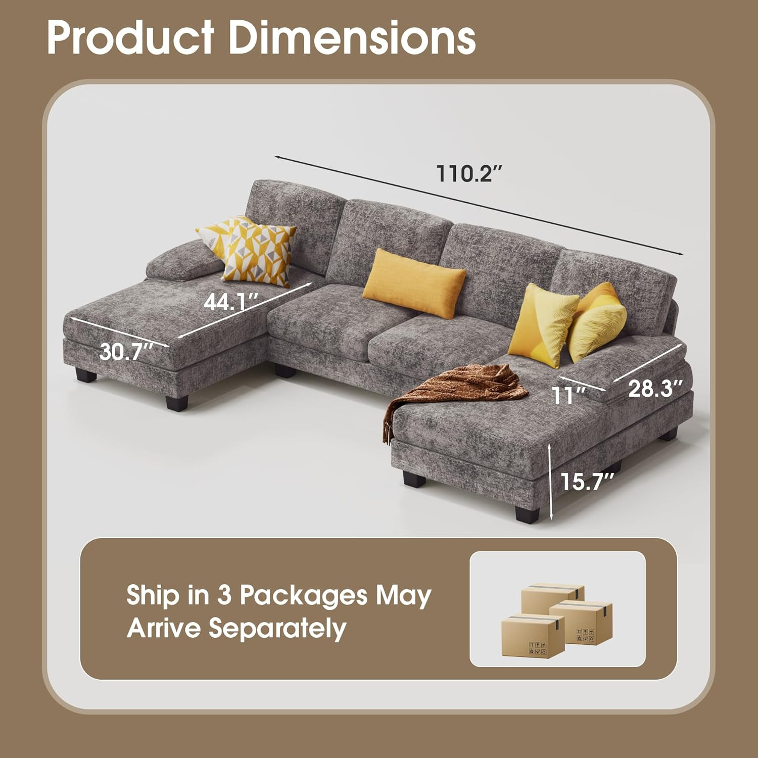 Furmax Sectional Couches for Living Room, U-Shaped Sofa Couch with Linen Fabric, 4 Seat Sofa Set ... | Amazon (US)