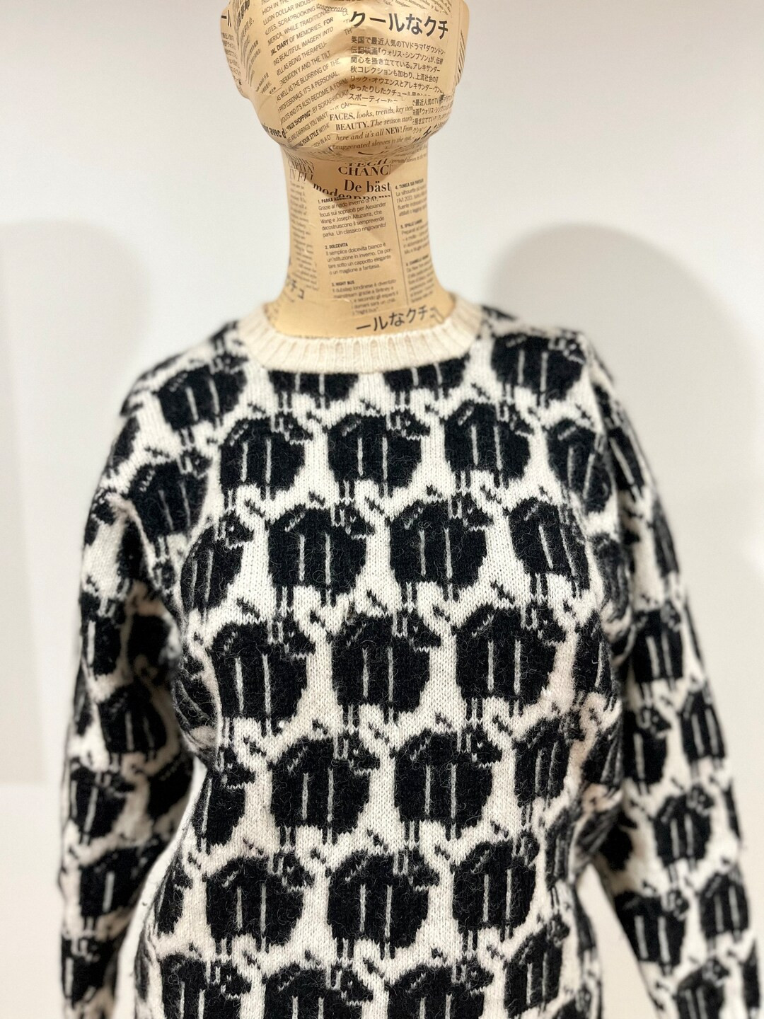 Vintage Wool Sweater/ Animal Sheep Pattern Top/ Black and White Pattern Sweater/ Three Bags Full/... | Etsy (US)