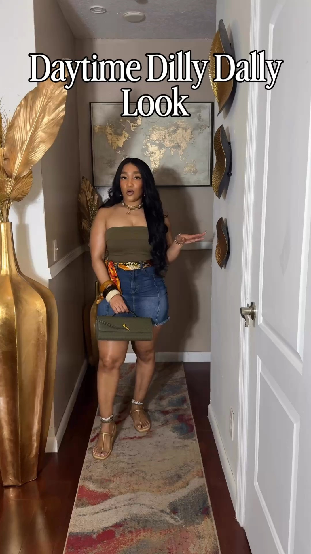 Here’s an easy, cute spring daytime outfit that won’t have you melting outside babe! This denim skirt is super stretchy and I love the way it fits…not too long , not too short! I paired it with this olive tube top that I tucked into my skirt (short torso girlie) 
Also…Head scarfs will be an added accessory all spring and summer!

Everything: Medium 

#LTKgrwm #LTKootd #LTKstorytime