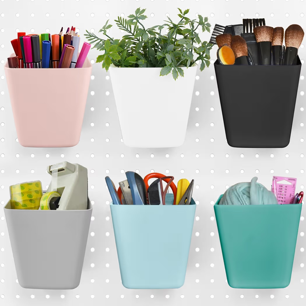 G.CORE Large Pegboard Cups Peg Board Storage Bin 6 Pack with Hooks, Square Box Shape Pegboard Cup... | Amazon (US)