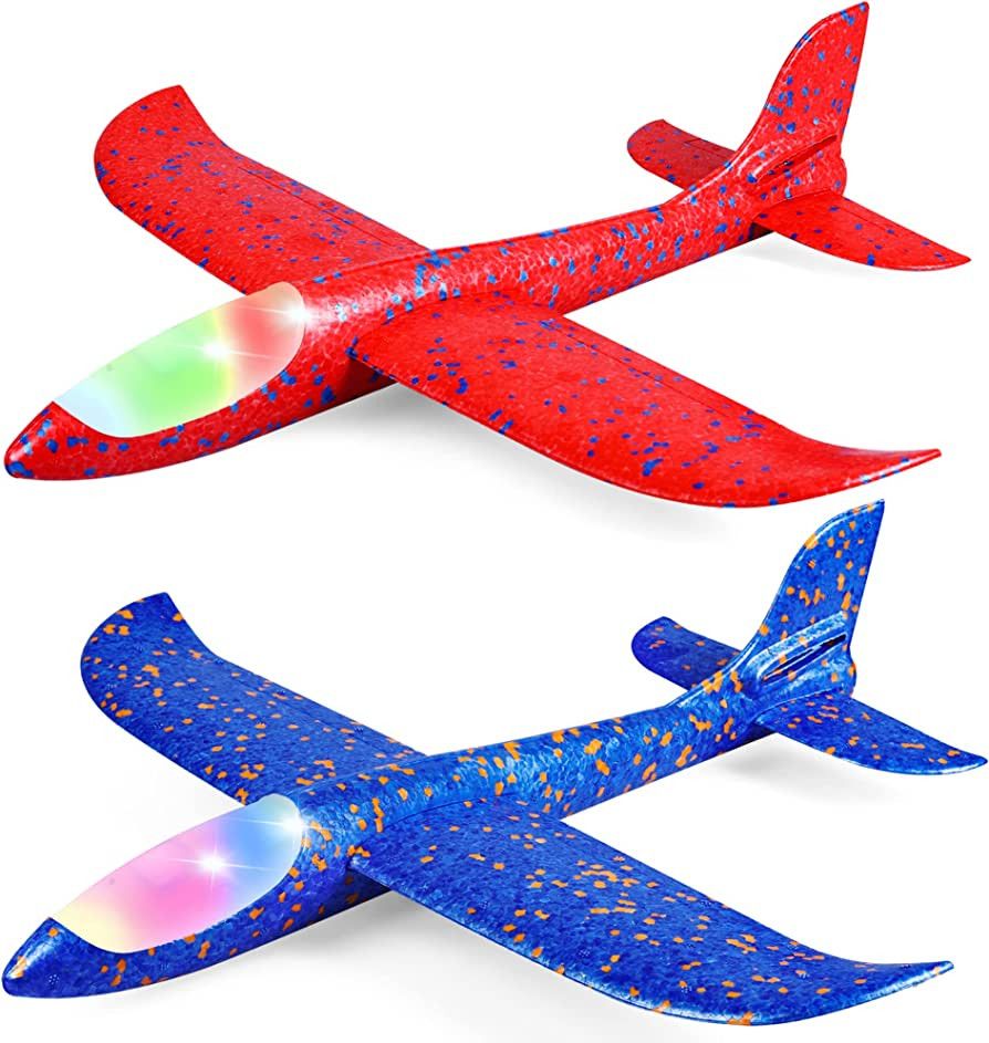 Toyly 2 Pack LED Airplane Toys,17.5" Large Throwing Foam Plane,2 Flight Mode Glider Plane,Outdoor... | Amazon (US)