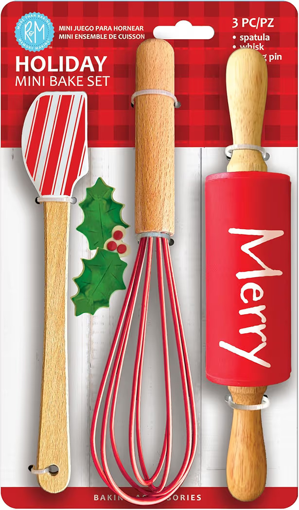 Christmas Holiday Mini Bake Set. Includes mini-Spatula, Whisk and Rolling Pin. Great Christmas gi... | Amazon (US)