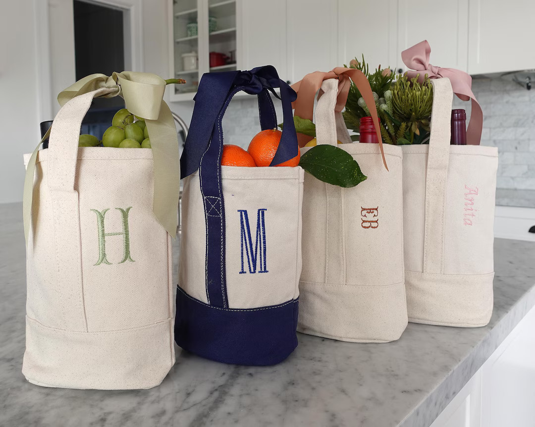 Custom Monogram Canvas Wine Tote, Personalized Handle Bag, Two-bottle Carrier, Embroidered Hostes... | Etsy (US)