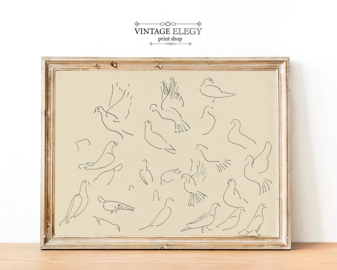 Bird Dove Sketch | Vintage Drawing | Minimal Art | Hygge Art | Line Art | DIGITAL PRINT Wall Art | Etsy (US)