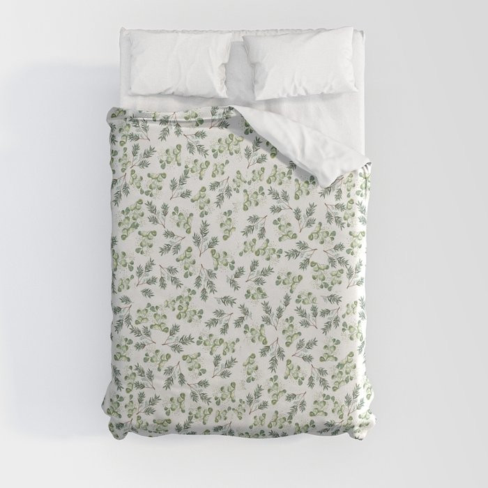 Winter Branches and Juniper Berries on White Duvet Cover | Society6