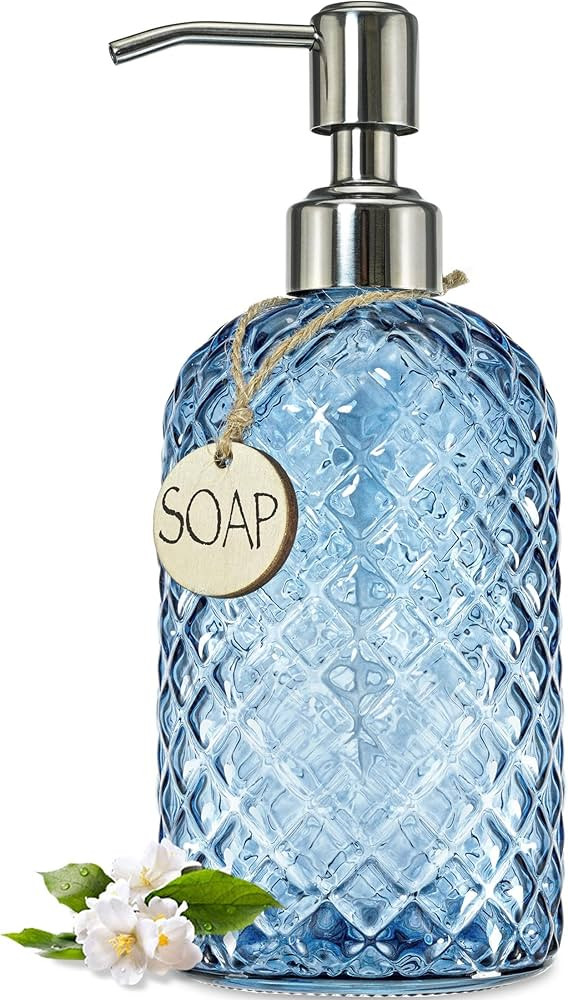 JASAI 18Oz Gem Patterned Glass Soap Dispenser for Kitchen, Refillable Hand soap Dispenser with Ru... | Amazon (US)