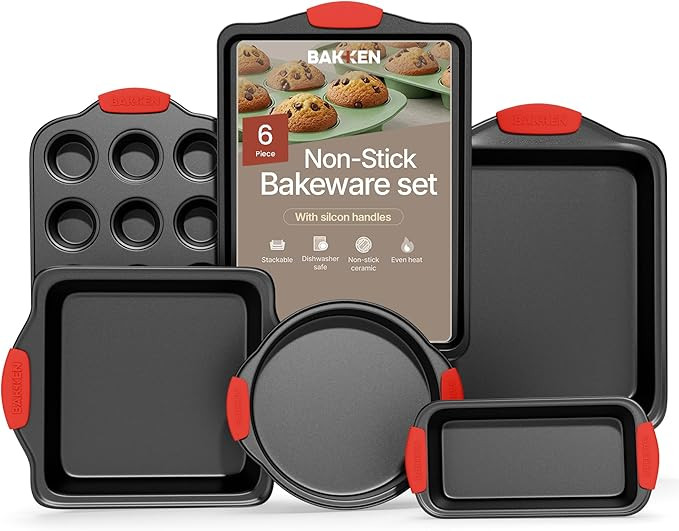 Baking Set – 6 Piece Kitchen Oven Bakeware Set – Deluxe Non-Stick Black Coating Inside and Ou... | Amazon (US)