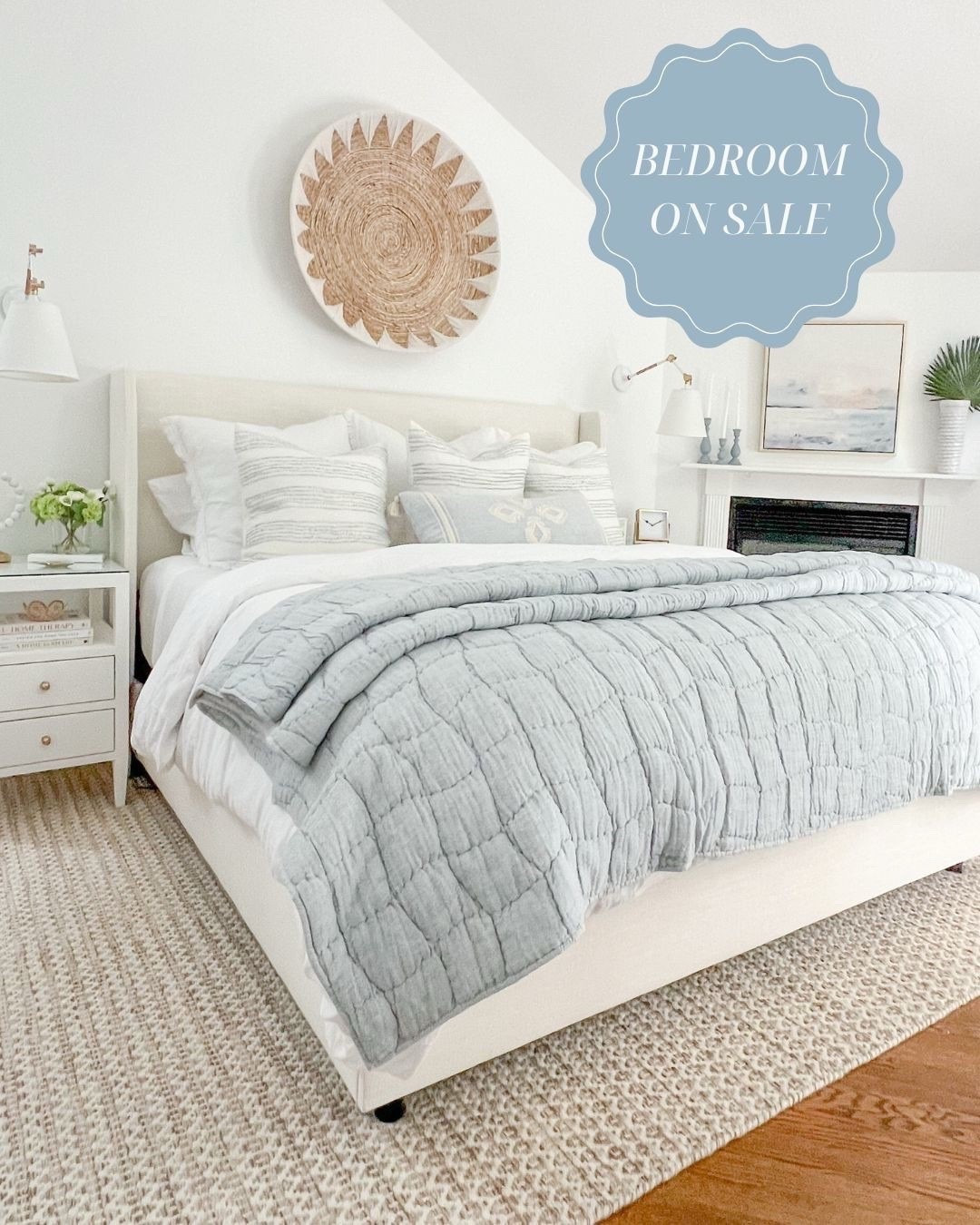 SO many pieces in my bedroom are on sale! 
-
- coastal home decor, coastal bedroom ideas, coastal bedding, linen bedding, primary bedroom ideas, beach house bedrooms, pottery barn quilts, blue quilts, coastal quilts, pottery barn duvet covers, down comforters, blue & white pillows, serena & lily pillows, bedroom sconces, bedroom lighting, wall baskets, art for over bed, bedroom rugs, 8x10 rugs, 9x12 rugs, 10x14 rugs, neutral rugs, coastal artwork, beach artwork, coastal abstract artwork, ballard designs artwork, nightstand decor, white nightstands, white nightstands, wayfair nightstands, white beds, Tilly bed, wayfair beds, upholstered beds, king beds on sale, serena & lily sconces, white sheets, bedding ideas, comforters, wayfair rugs, comforters, coastal nightstand

#LTKSaleAlert #LTKHome
