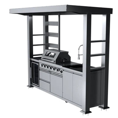 110" Outdoor Kitchen Island Grill, 4-Burner 72,000 BTU Gas BBQ With Rotisserie, Side Burner, Wine Cooler Refrigerator, Granite Countertops & Storage C | Wayfair North America