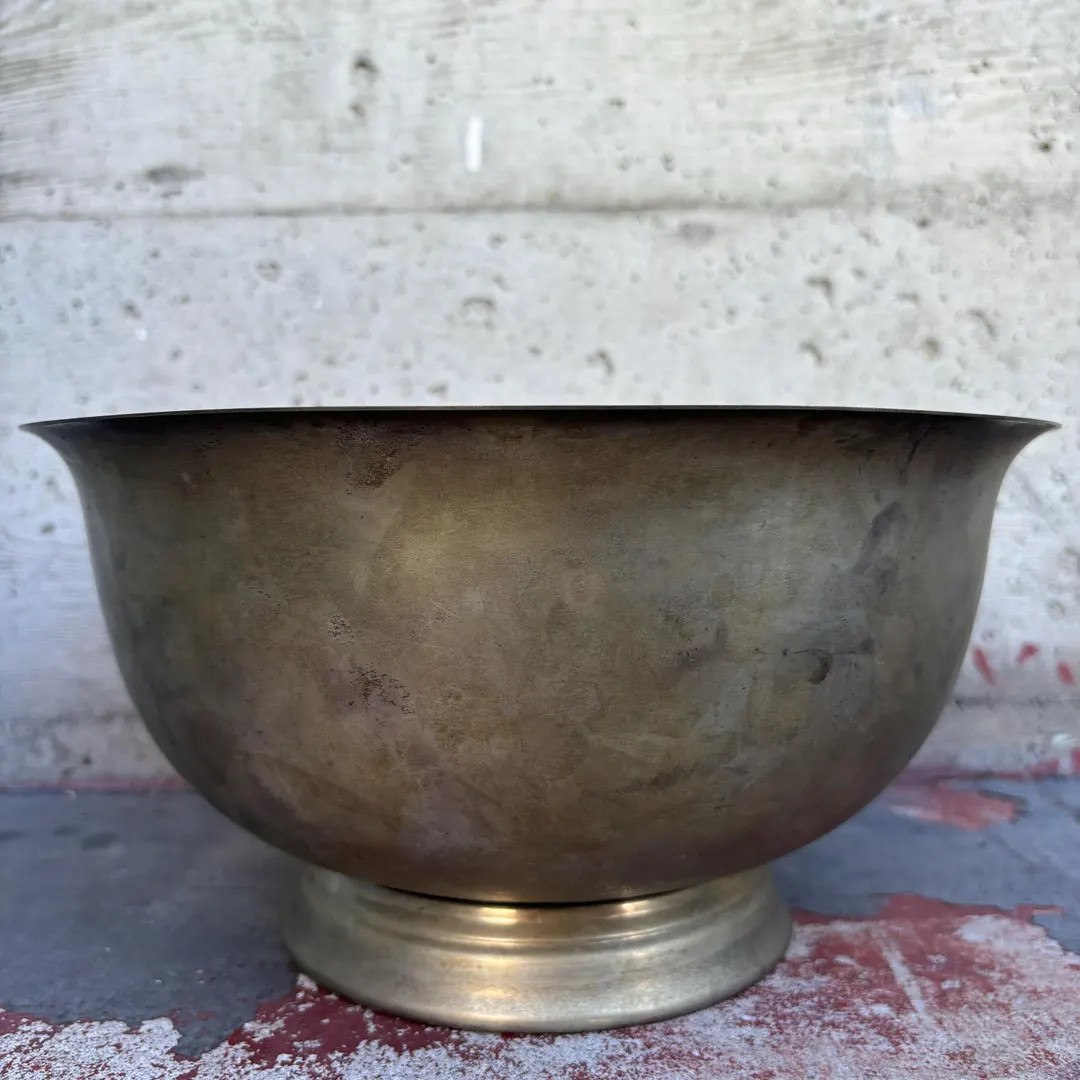 VINTAGE Bowl Silverplate Silver Tone Metal Round Large Fruit Planter Distressed Patina Patinated ... | Etsy (US)