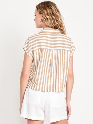 Linen-Blend Cropped Popover Shirt | Old Navy | Old Navy (US)