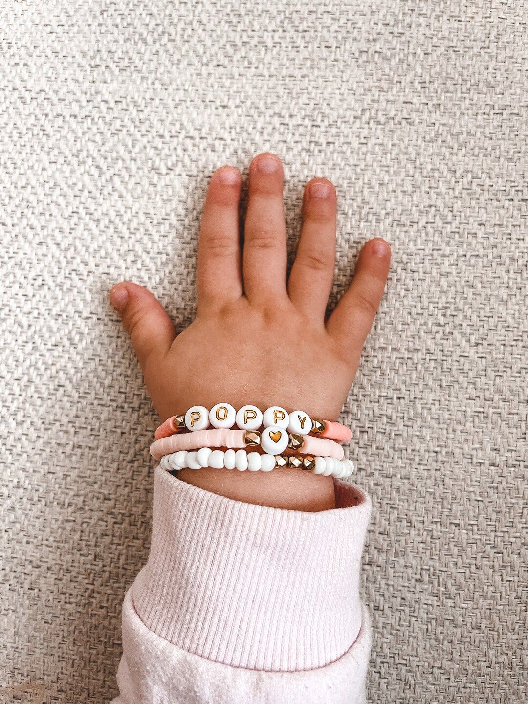 Pink Poppy Little Girl's Stacking Heishi Bracelet Set | Set of 3 Custom Name or Initial Bracelets... | Etsy (US)