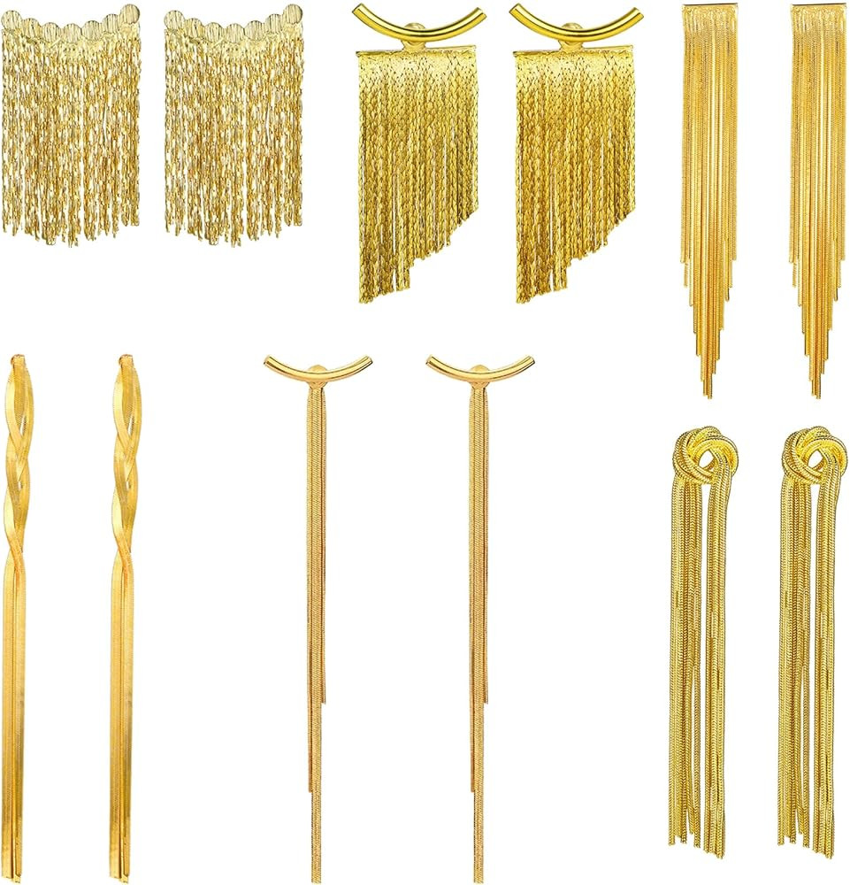NEWITIN 6 Pairs Gold Tassel Earrings for Women Long Tassel Drop Dangle Earrings Hypoallergenic St... | Amazon (US)