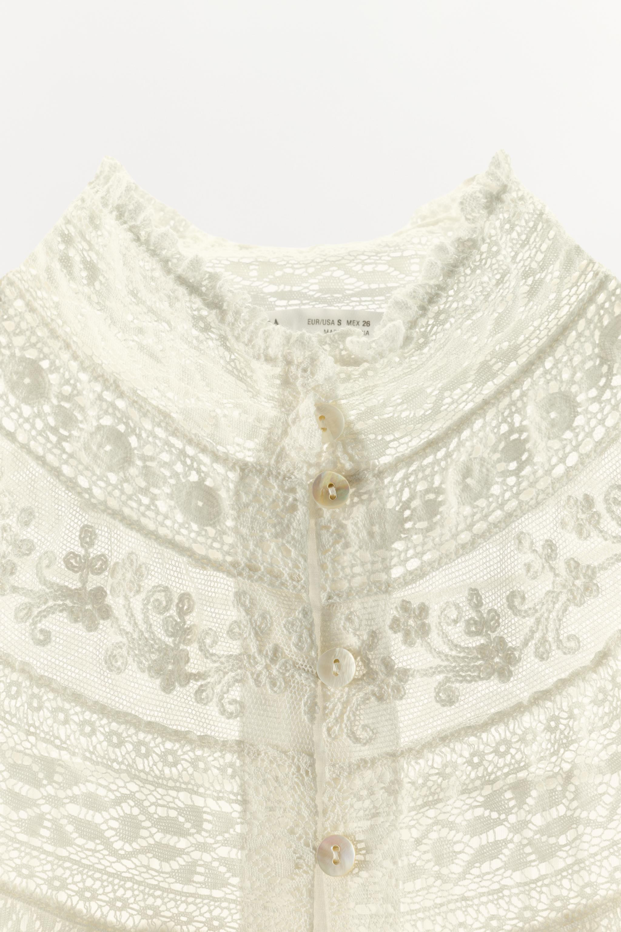 EMBROIDERED LACE PLEATED BLOUSE | Zara UK